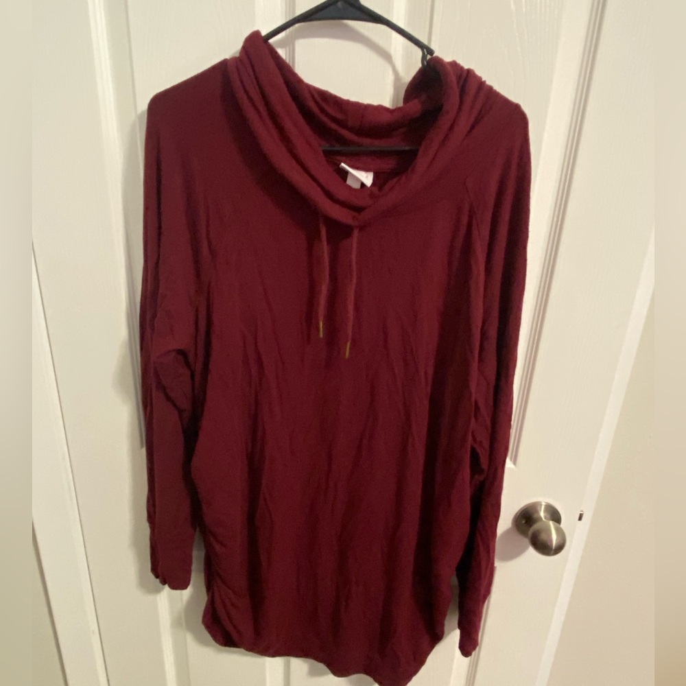Maternity cowl neck tunic top with ruched sides